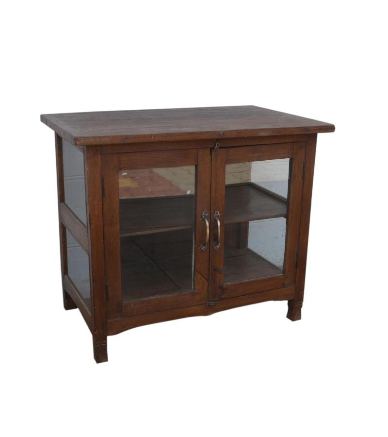 VINTAGE RECLAIMED TEAK & GLASS CABINET