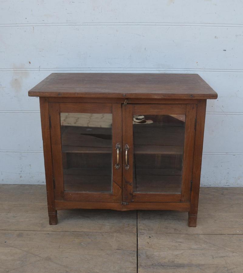 VINTAGE RECLAIMED TEAK & GLASS CABINET
