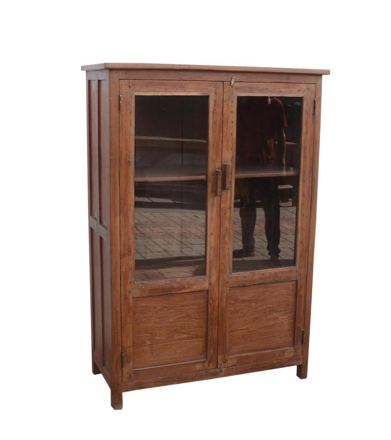 VINTAGE RECLAIMED TEAK & GLASS CABINET W/ SHELVES