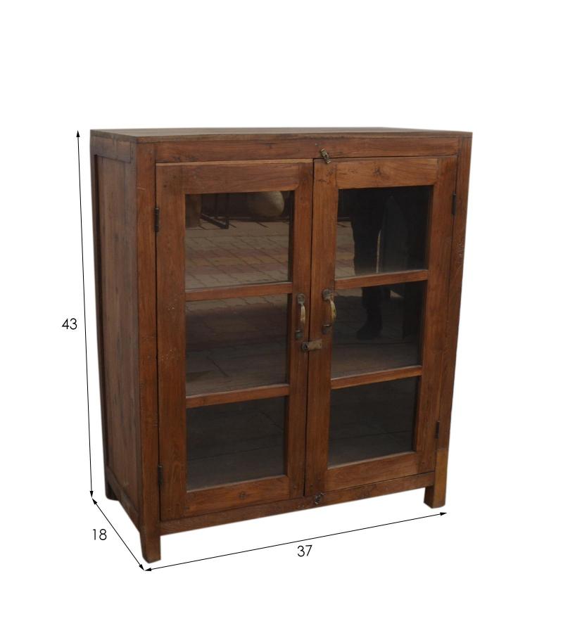 VINTAGE RECLAIMED TEAK & GLASS CABINET