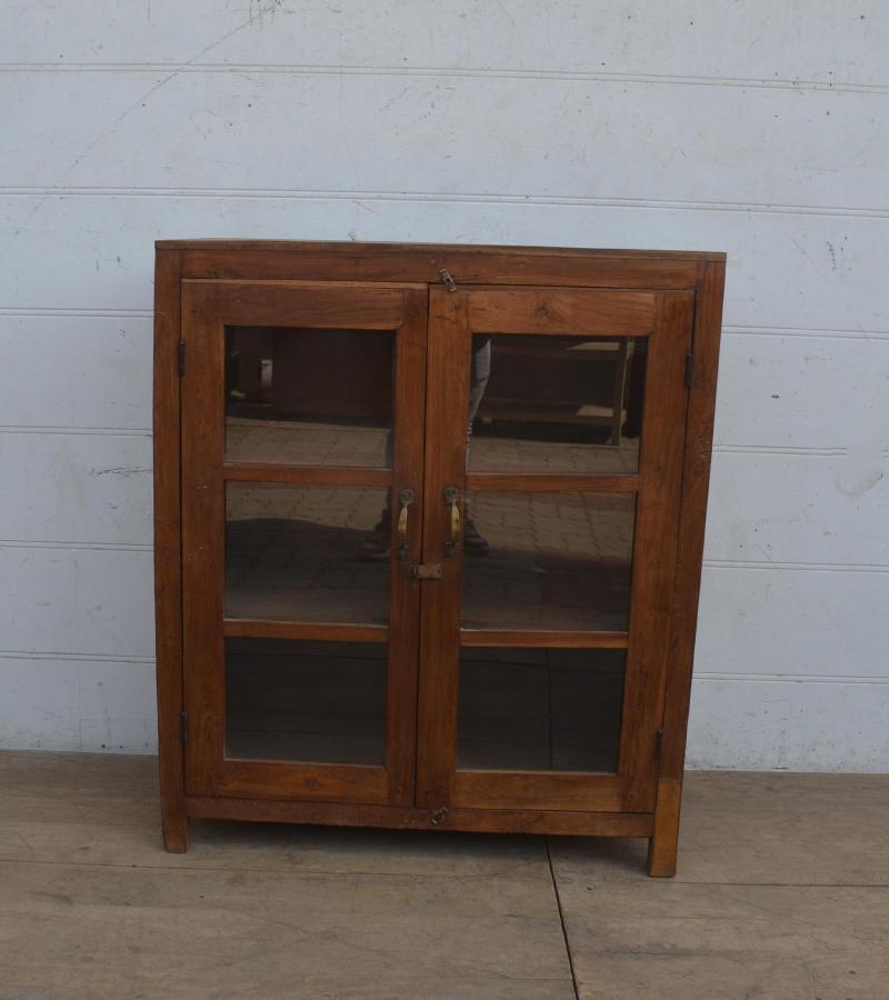 VINTAGE RECLAIMED TEAK & GLASS CABINET