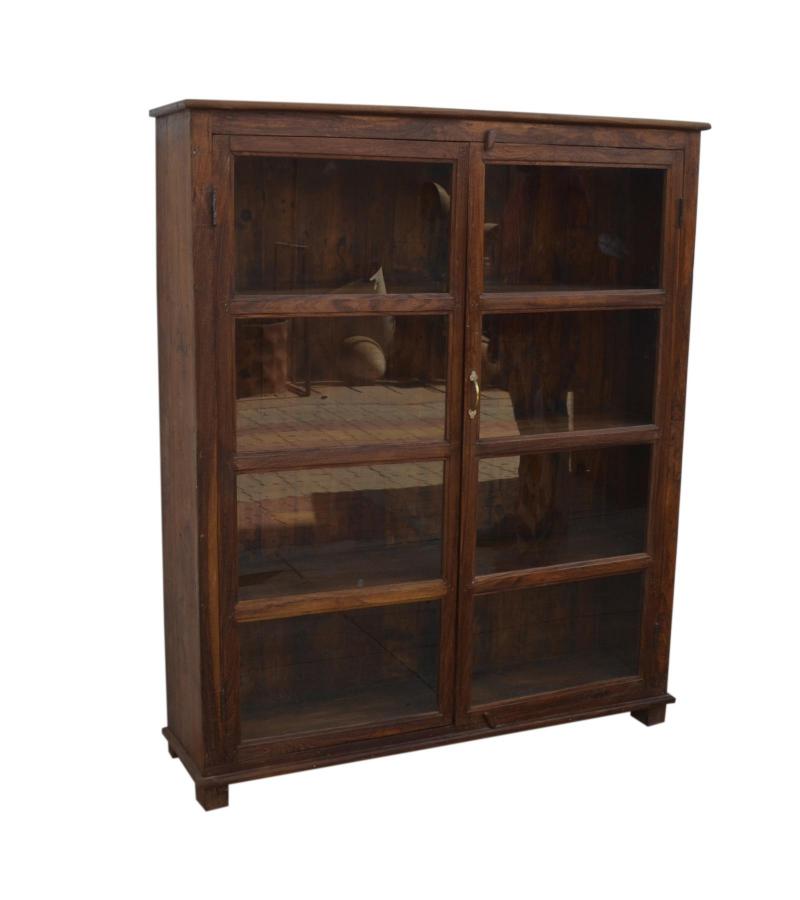 VINTAGE RECLAIMED TEAK & GLASS CABINET W/ SHELVES