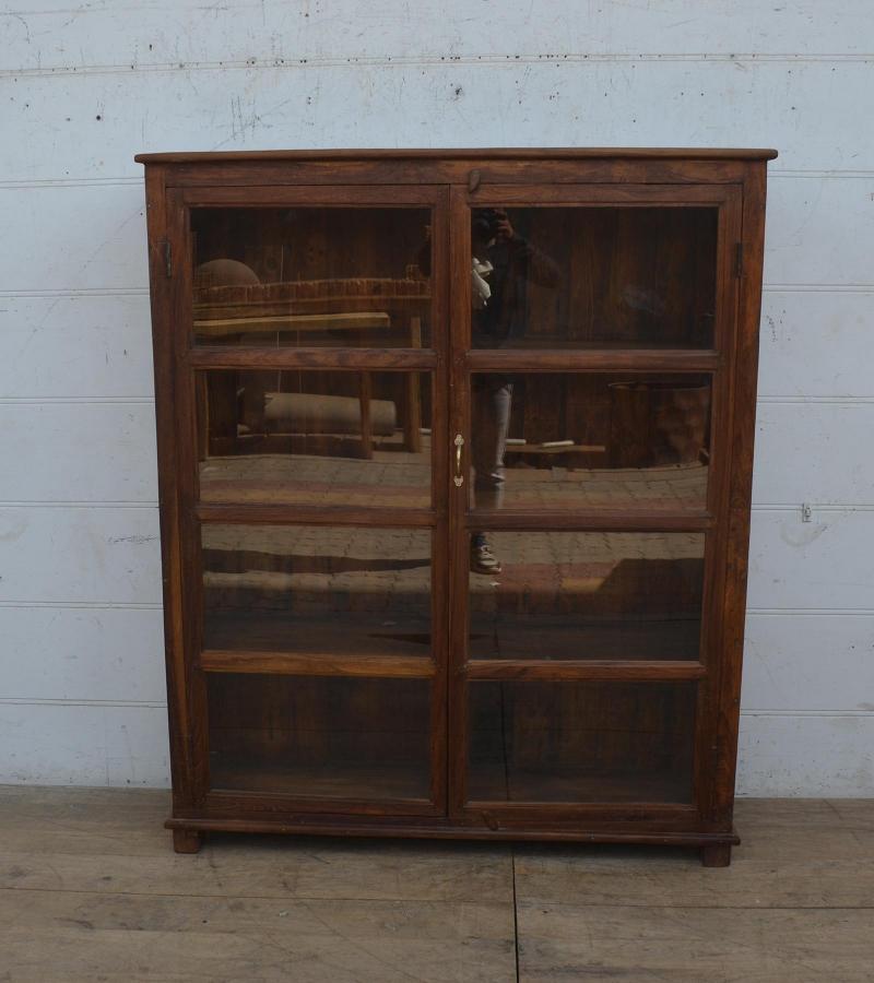 VINTAGE RECLAIMED TEAK & GLASS CABINET W/ SHELVES