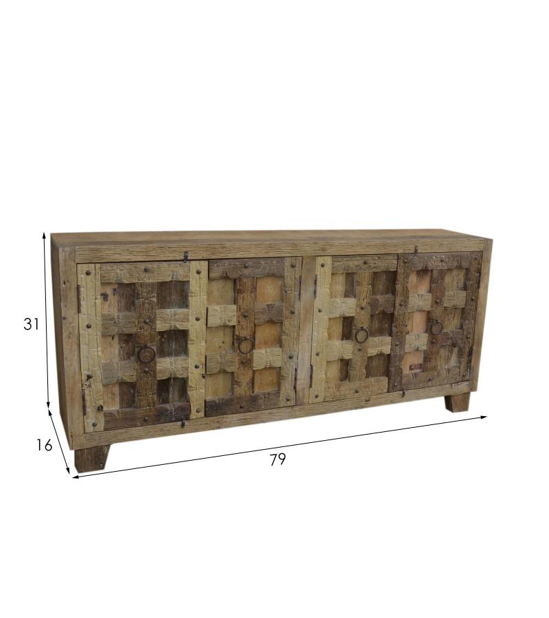 RUSTIC SOLID WOOD W/ METAL DETAILS SIDEBOARD 4 DOORS