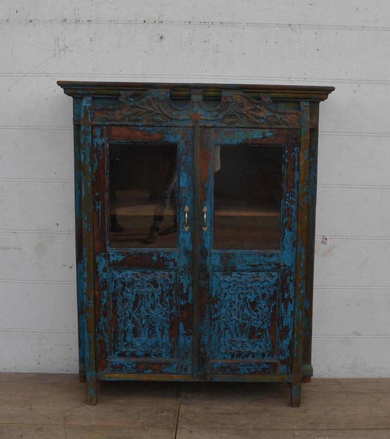 SOLID RECLAIMED TEAK WOOD & GLASS CABINET