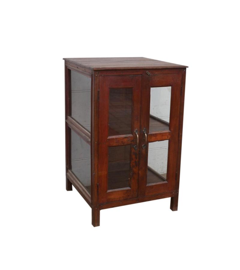 RECLAIMED TEAK & GLASS DISPLAY STORAGE CABINET