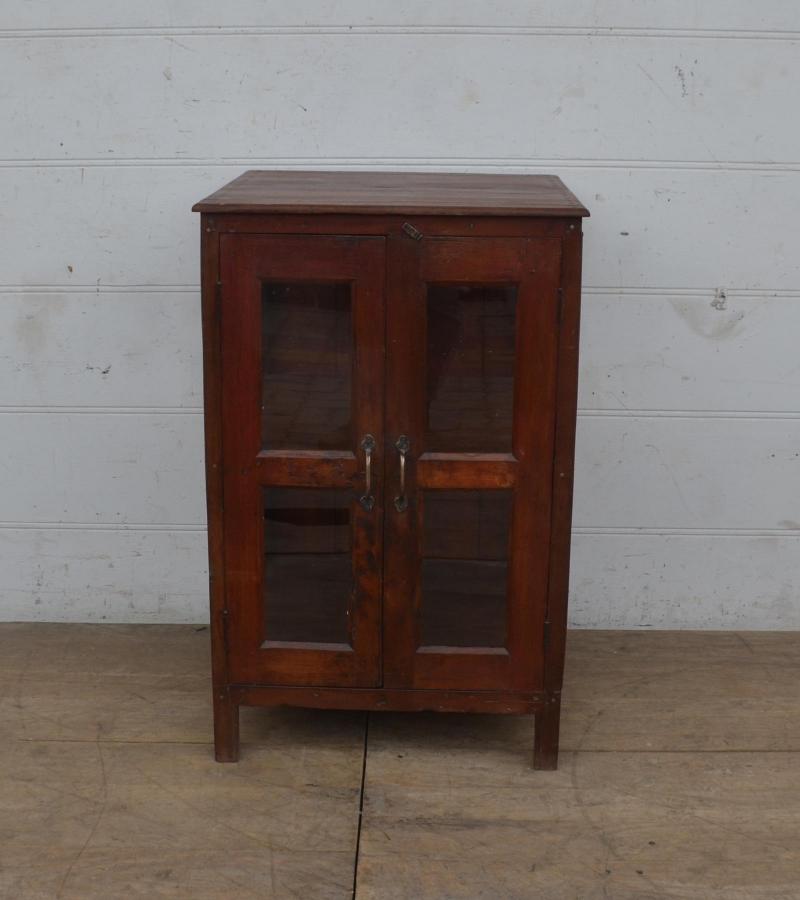 RECLAIMED TEAK & GLASS DISPLAY STORAGE CABINET