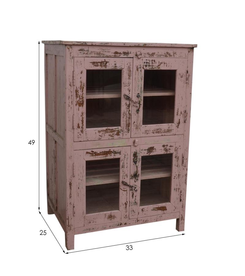 RECLAIMED TEAK & GLASS DISPLAY STORAGE CABINET