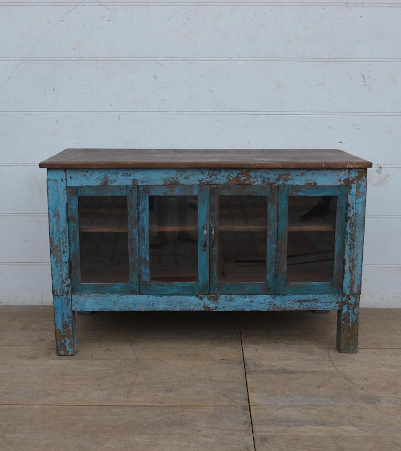 RECLAIMED TEAK & GLASS SIDEBOARD STORAGE DISPLAY 
