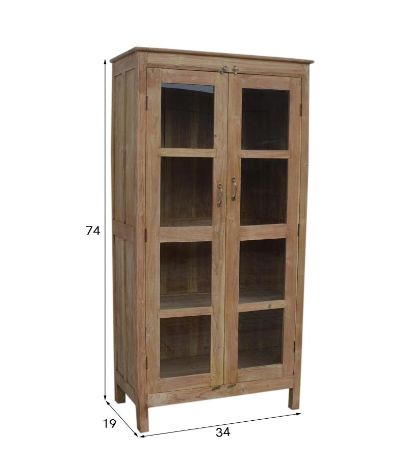 SOLID RECLAIMED TEAK WOOD  & GLASS DISPLAY STORAGE CABINET