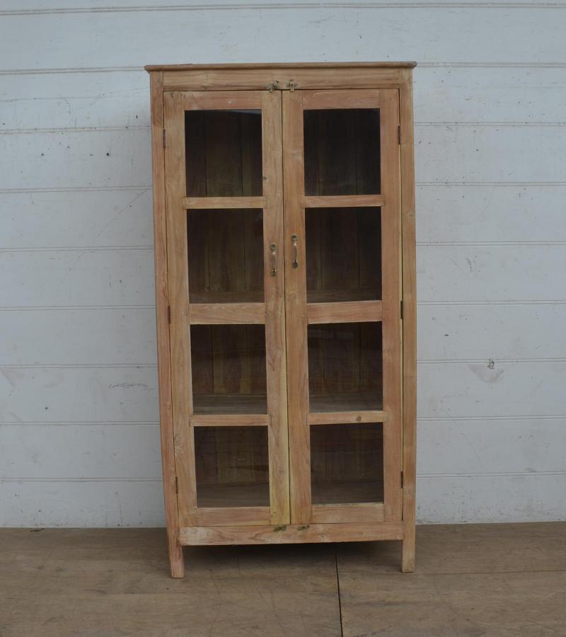 SOLID RECLAIMED TEAK WOOD  & GLASS DISPLAY STORAGE CABINET