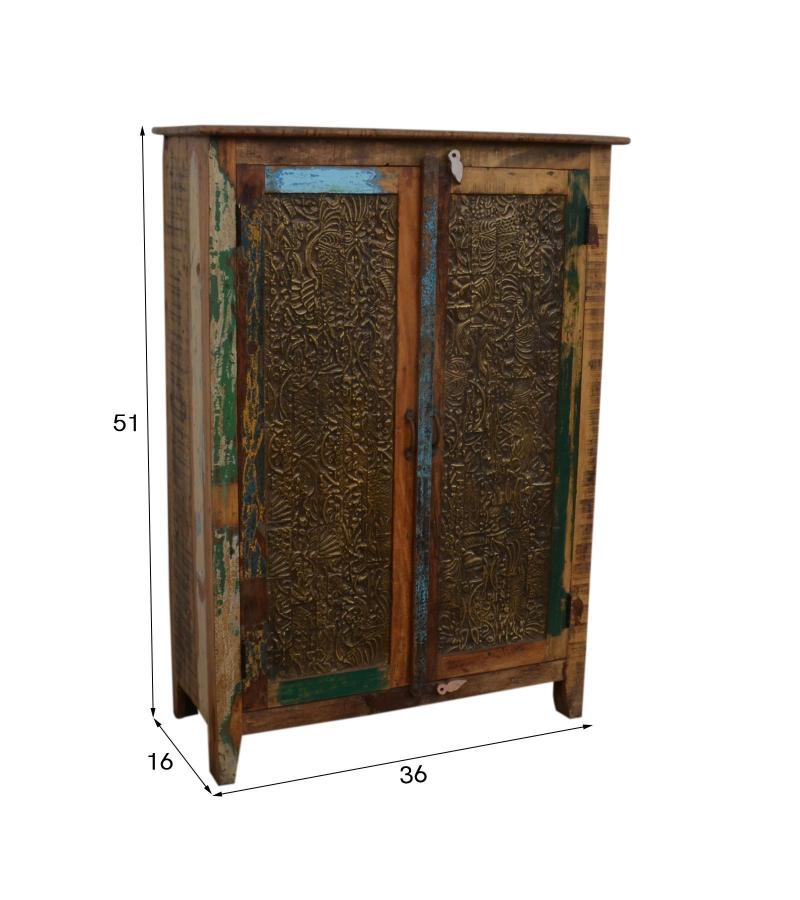 RECLAIMED TEAK CABINET W/ BRASS CASTING INLAYS