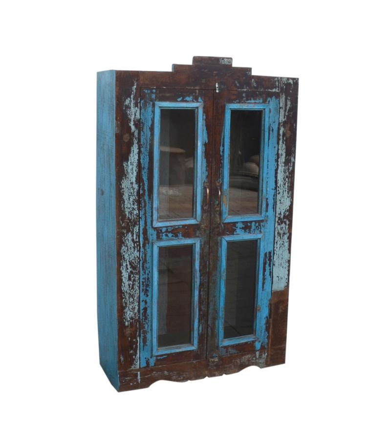 RECLAIMED TEAK WOOD & GLASS CABINET