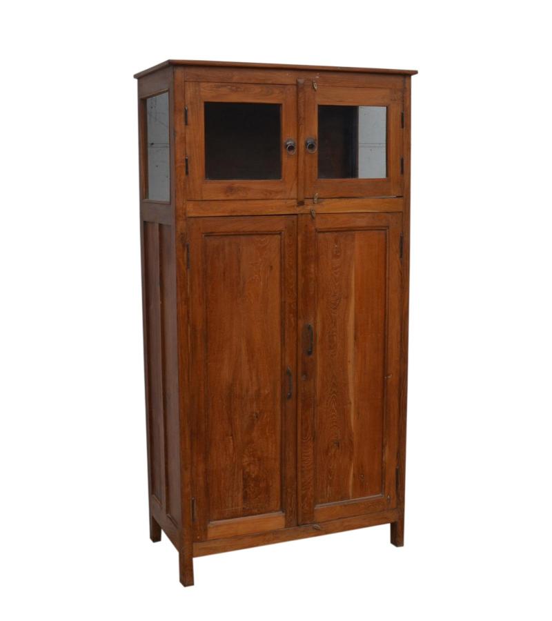 SOLID RECLAIMED TEAK WOOD & GLASS CABINET