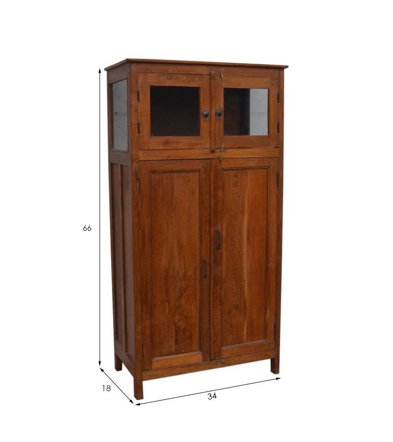 SOLID RECLAIMED TEAK WOOD & GLASS CABINET