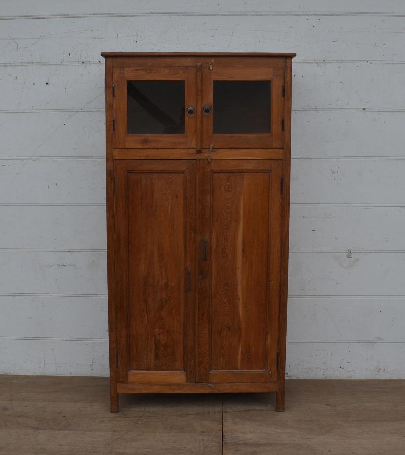 SOLID RECLAIMED TEAK WOOD & GLASS CABINET