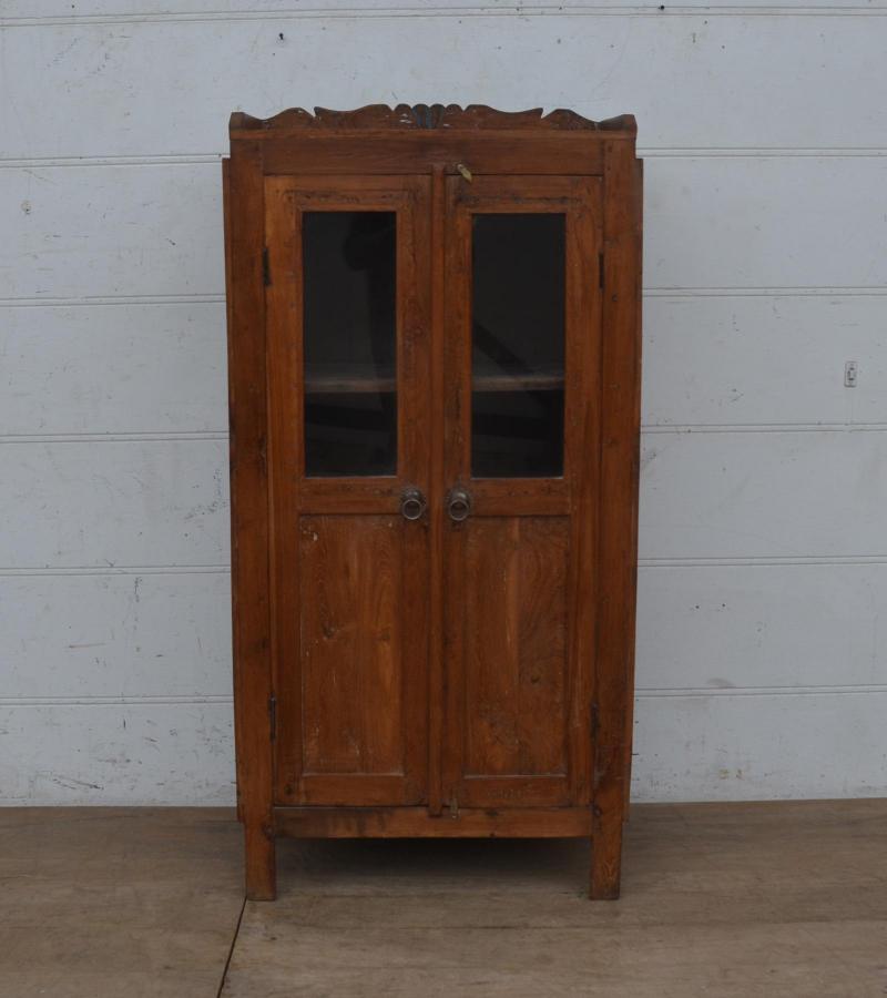 SOLID RECLAIMED TEAK WOOD & GLASS CABINET