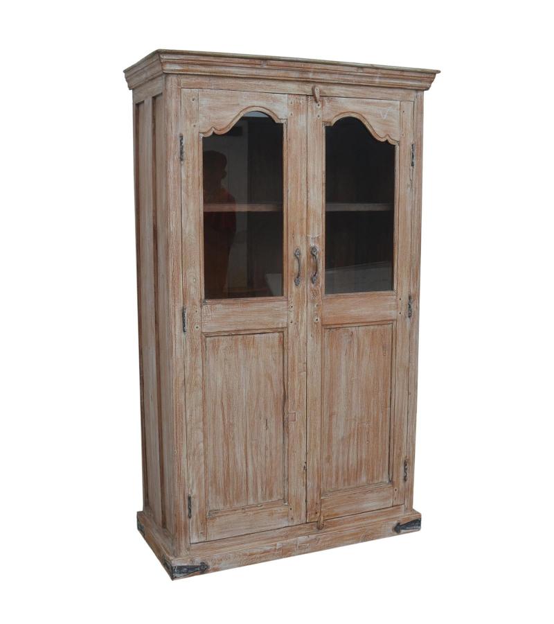 SOLID RECLAIMED TEAK WOOD & GLASS CABINET