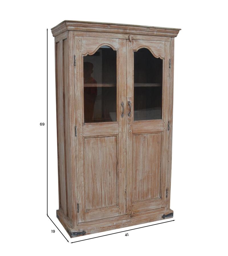 SOLID RECLAIMED TEAK WOOD & GLASS CABINET