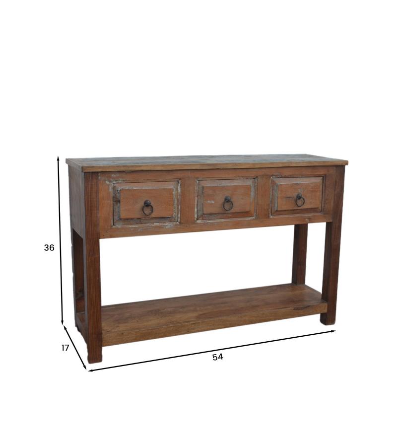 RECLAIMED TEAK CONSOLE TABLE WITH SHELF