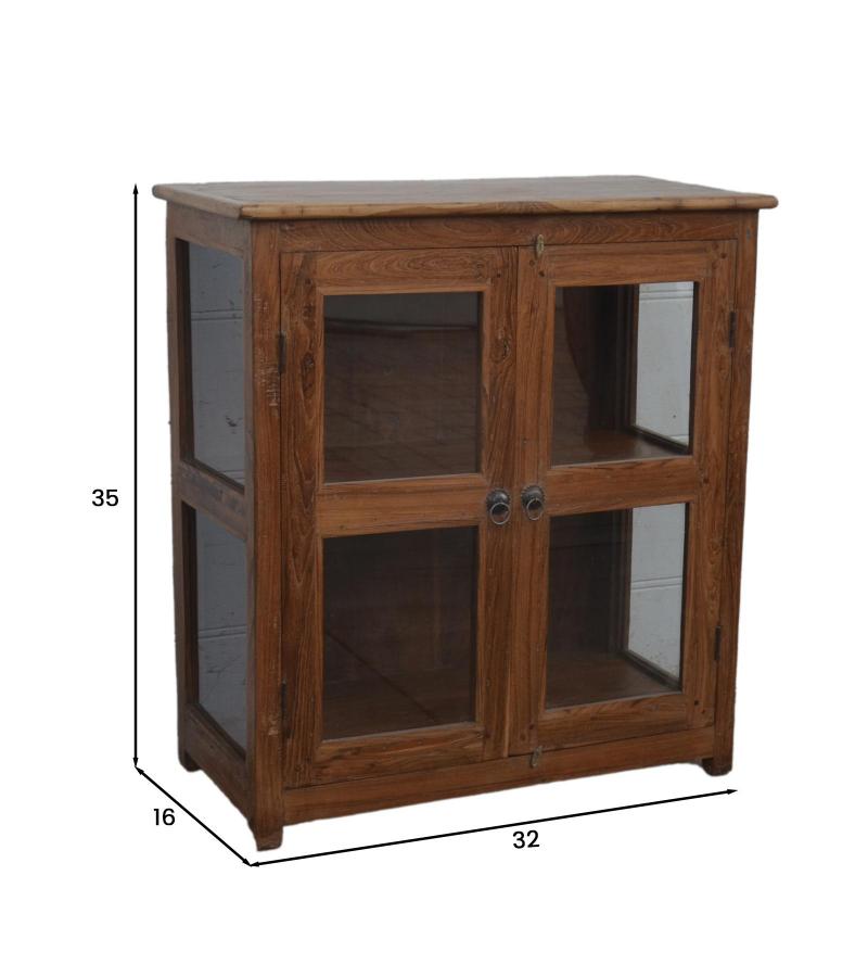 VINTAGE RECLAIMED TEAK & GLASS CABINET