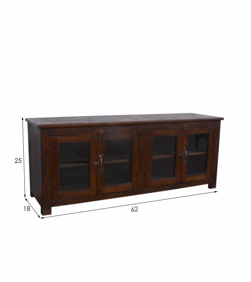 SOLID RECLAIMED TEAK & GLASS LONG & LOW CONSOLE SIDEBOARD CONSOLE