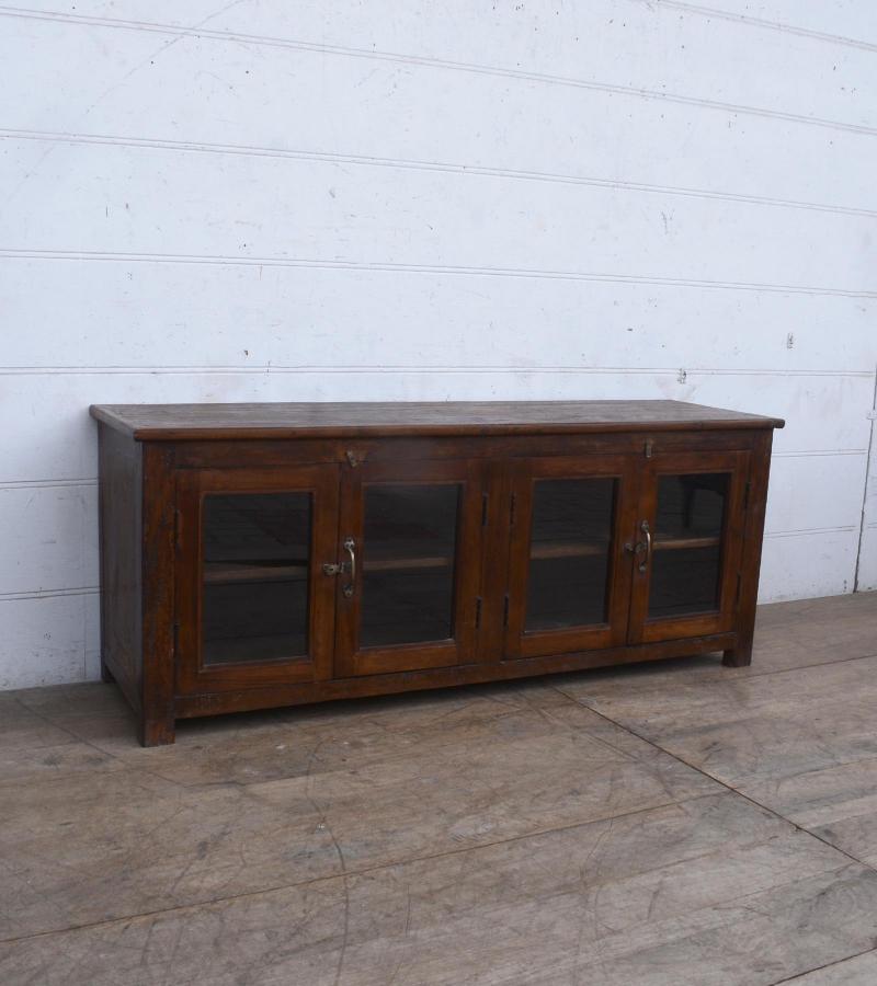 SOLID RECLAIMED TEAK & GLASS LONG & LOW CONSOLE SIDEBOARD CONSOLE