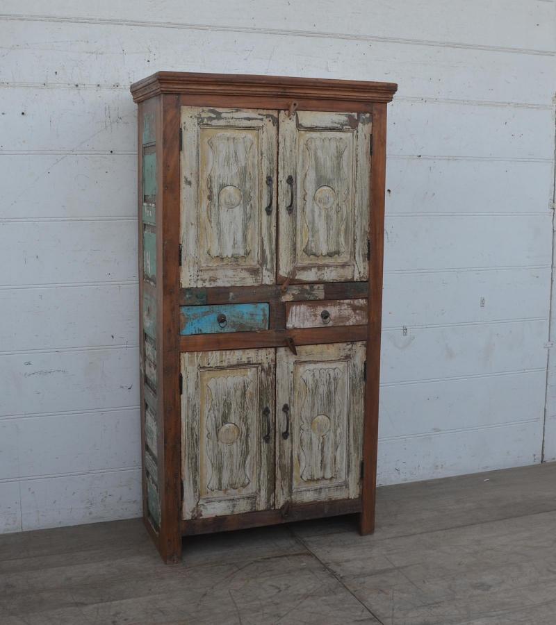 SOLID RECLAIMED TEAK WOOD 4 DOOR, 2 DRAWER CABINET
