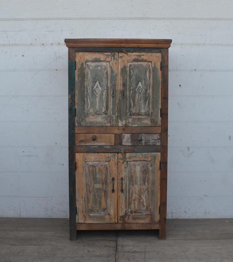 SOLID RECLAIMED TEAK WOOD 4 DOOR, 2 DRAWER CABINET