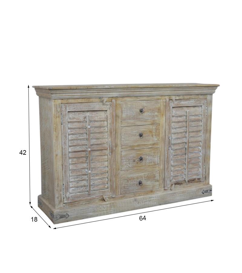 SOLID RECLAIMED TEAK WOOD SIDEBOARD SERVER CONSOLE WITH 2 DOORS & 4 DRAWERS