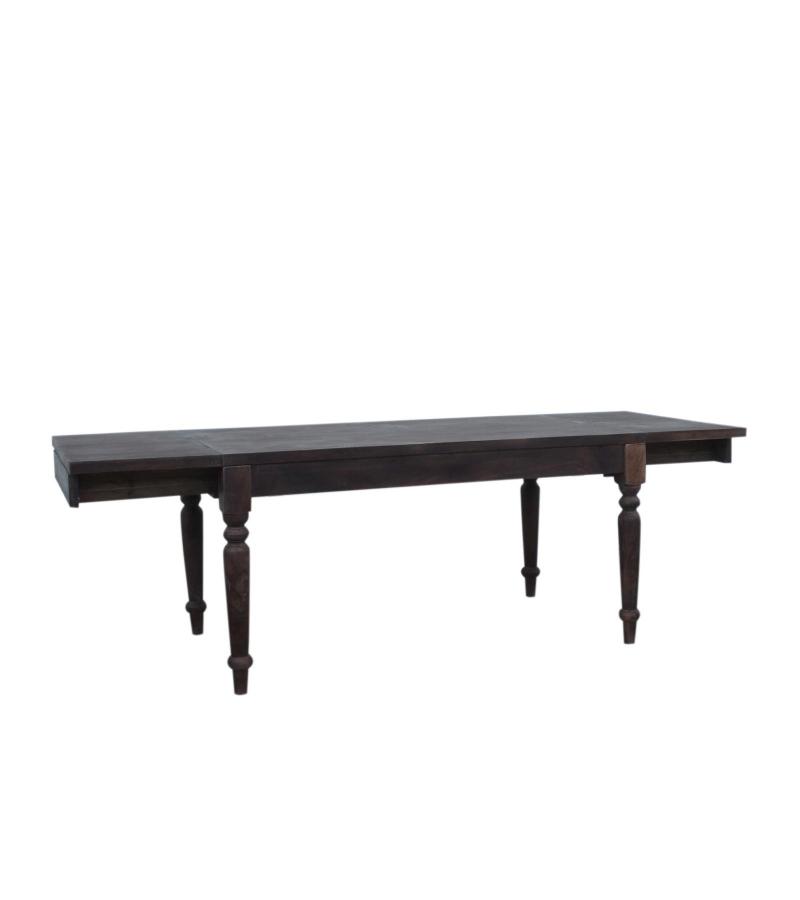 EXTENDABLE SOLID WOOD DINING TABLE W/ SELF-STORING EXTENSIONS