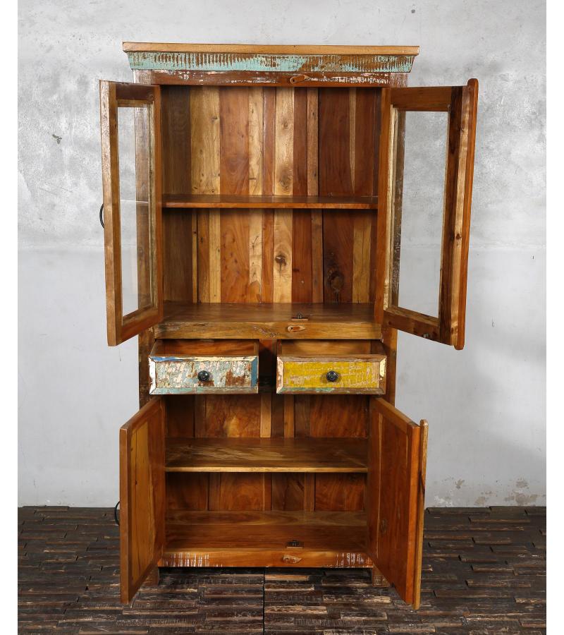 RECLAIMED TEAK WOOD & GLASS CABINET
