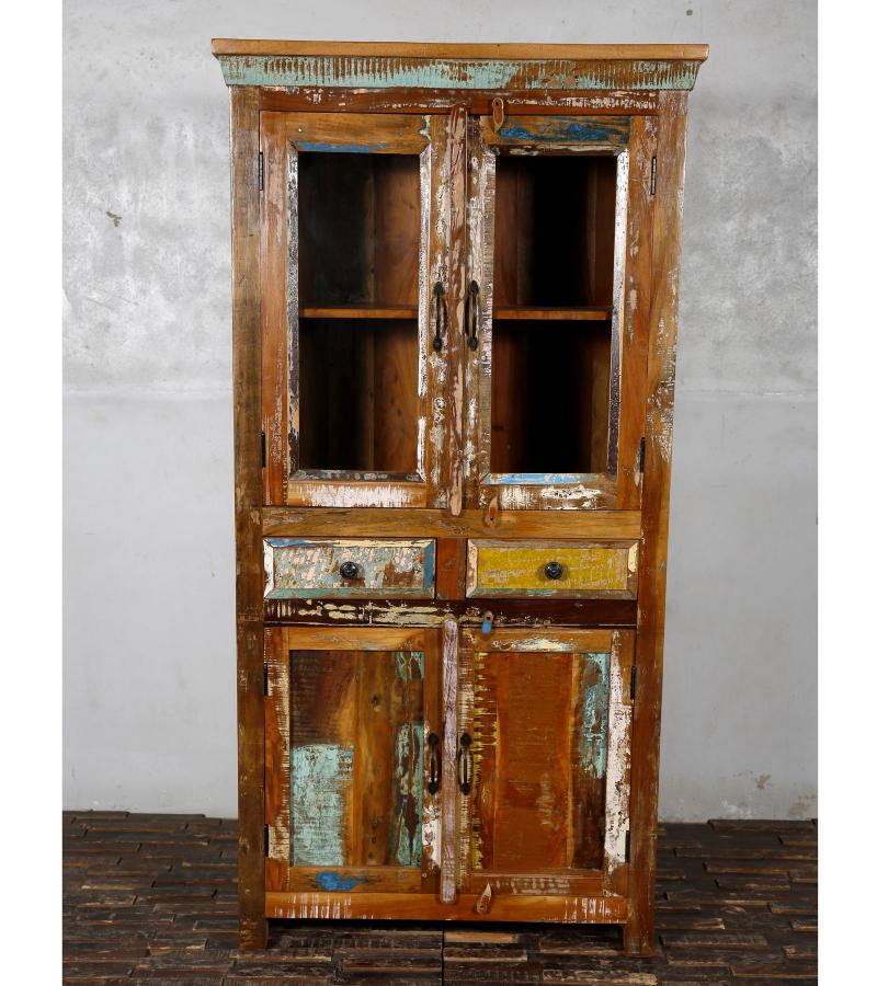 RECLAIMED TEAK WOOD & GLASS CABINET