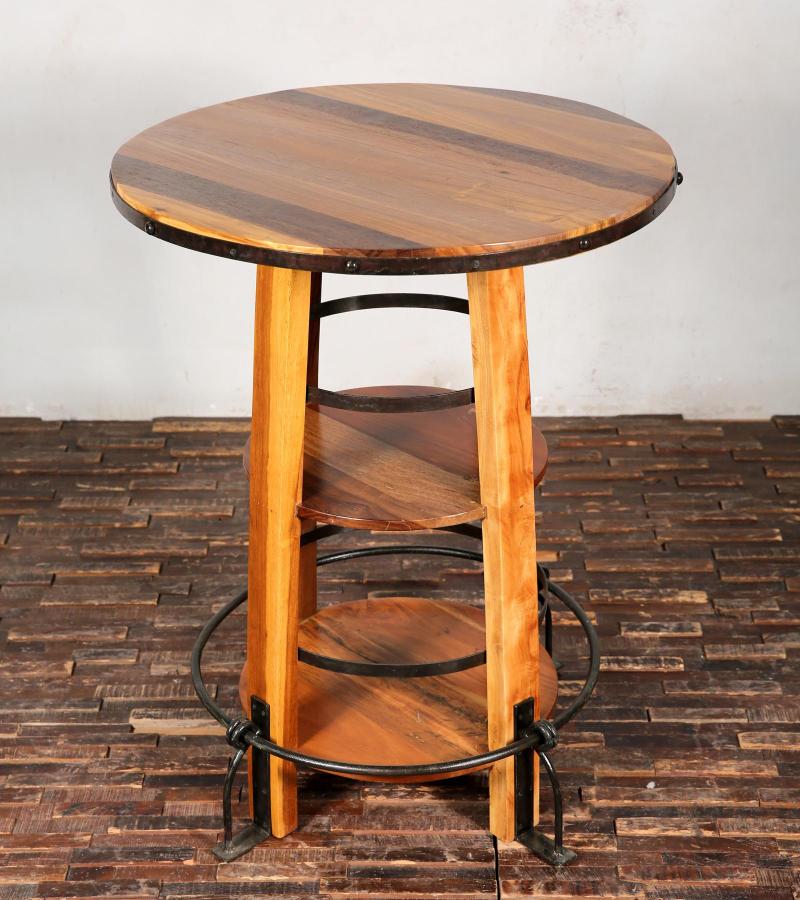 ROUND SOLID RECLAIMED TEAK WOOD BAR TABLE