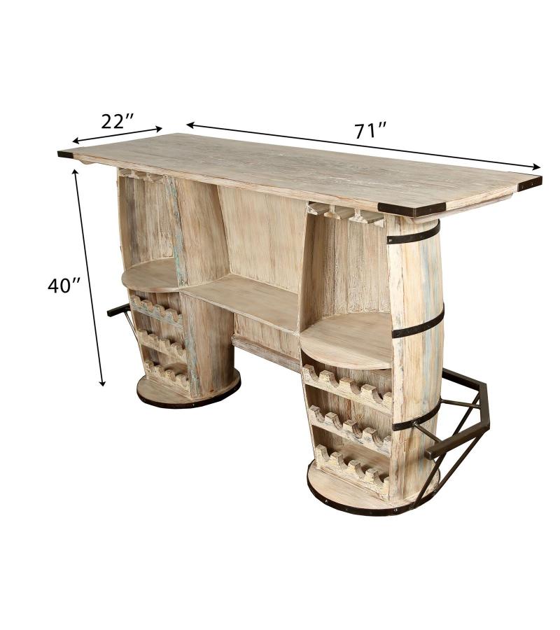 SOLID RECLAIMED TEAK WOOD & IRON DOUBLE BARREL BAR