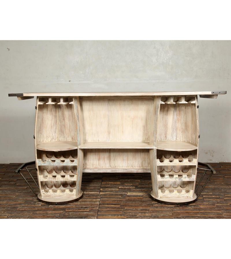 SOLID RECLAIMED TEAK WOOD & IRON DOUBLE BARREL BAR