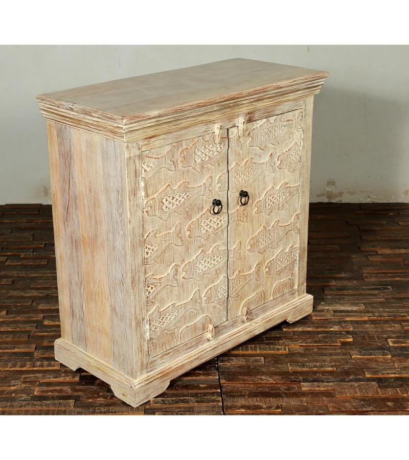 Rustic Carved Fish Wooden Accent Cabinet