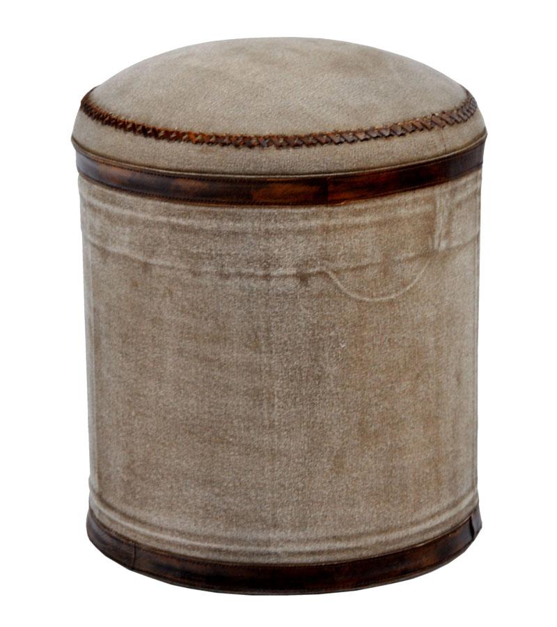 Upholstered Canvas & Leather Stool