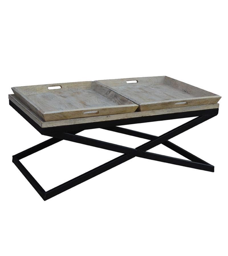 SOLID WOOD TRAY COFFEE TABLE & IRON