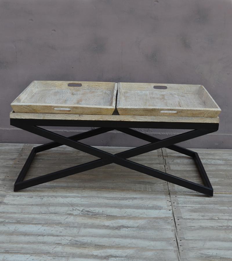 SOLID WOOD TRAY COFFEE TABLE & IRON