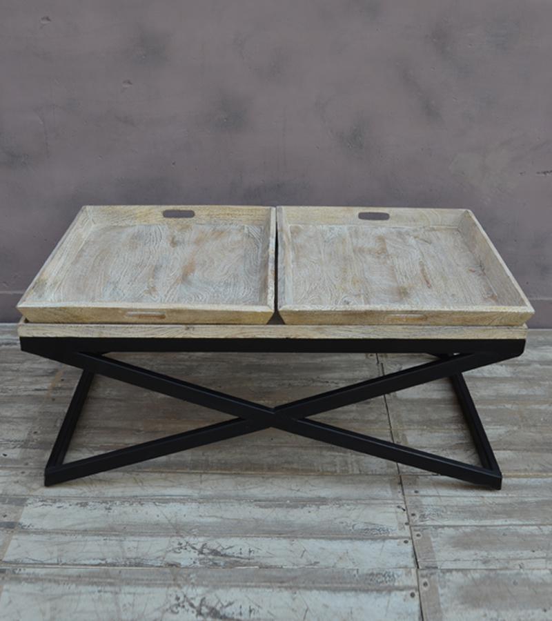SOLID WOOD TRAY COFFEE TABLE & IRON