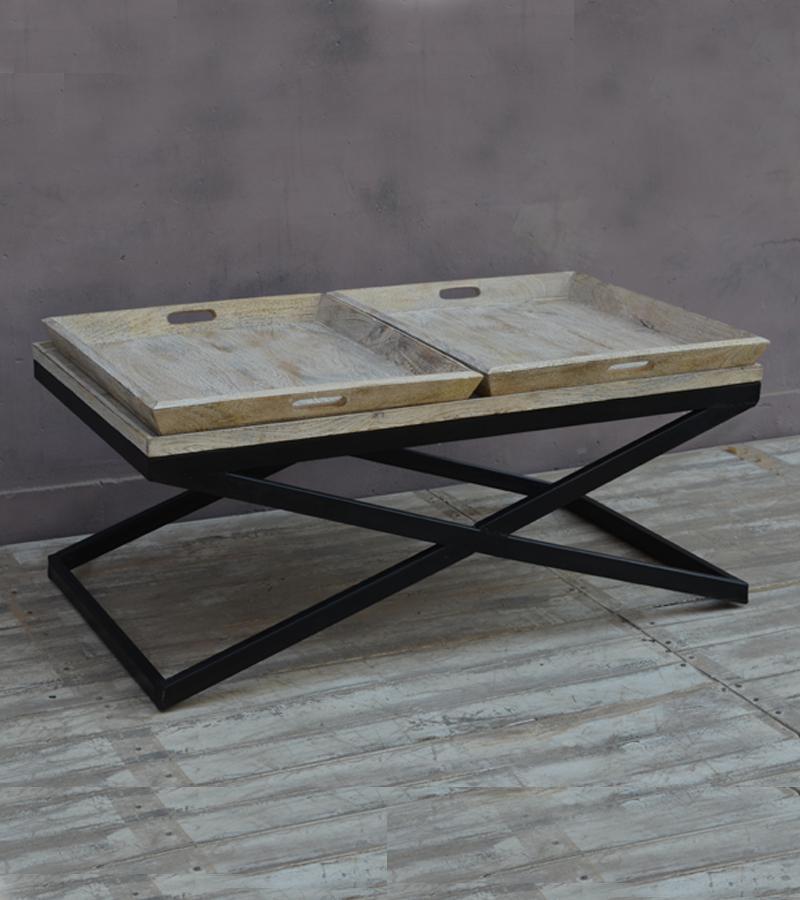 SOLID WOOD TRAY COFFEE TABLE & IRON
