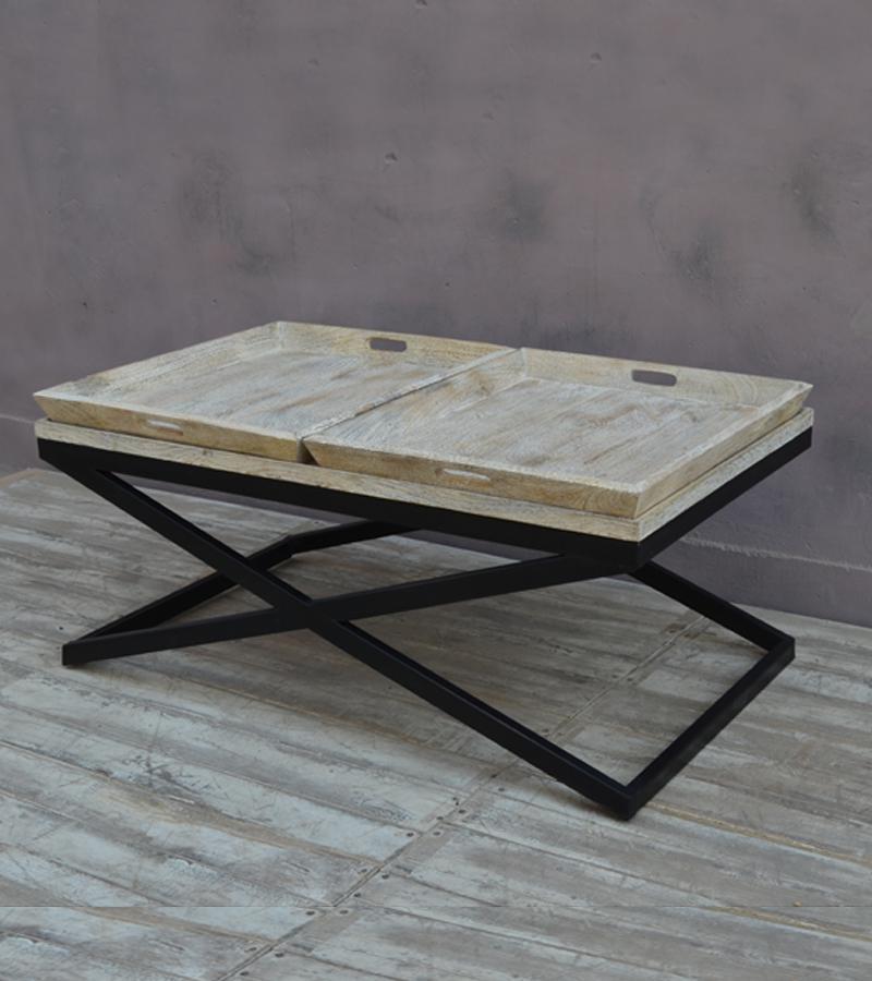 SOLID WOOD TRAY COFFEE TABLE & IRON