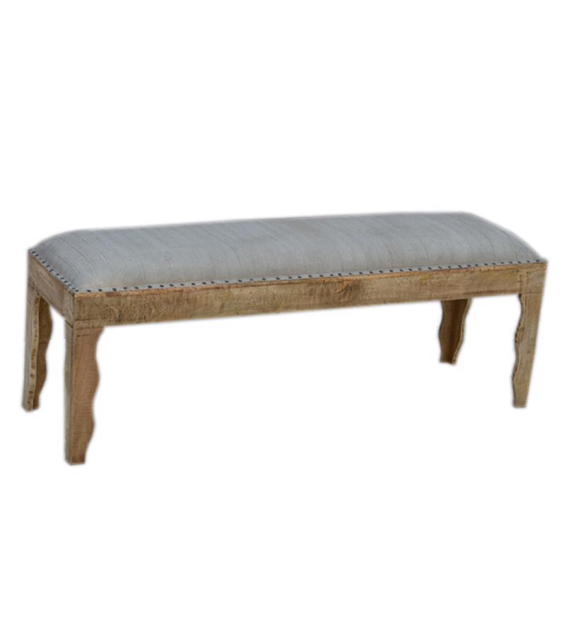 SOLID WOOD & CLOTH UPHOLSTERED BENCH