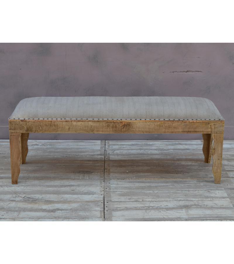 SOLID WOOD & CLOTH UPHOLSTERED BENCH