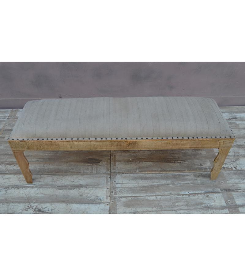 SOLID WOOD & CLOTH UPHOLSTERED BENCH