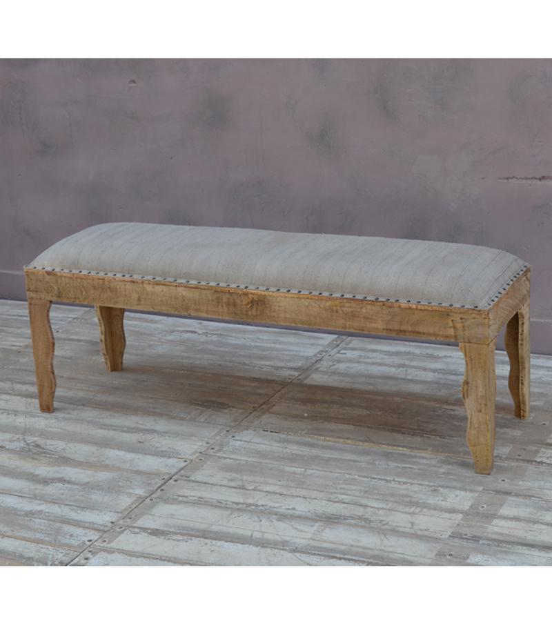 SOLID WOOD & CLOTH UPHOLSTERED BENCH
