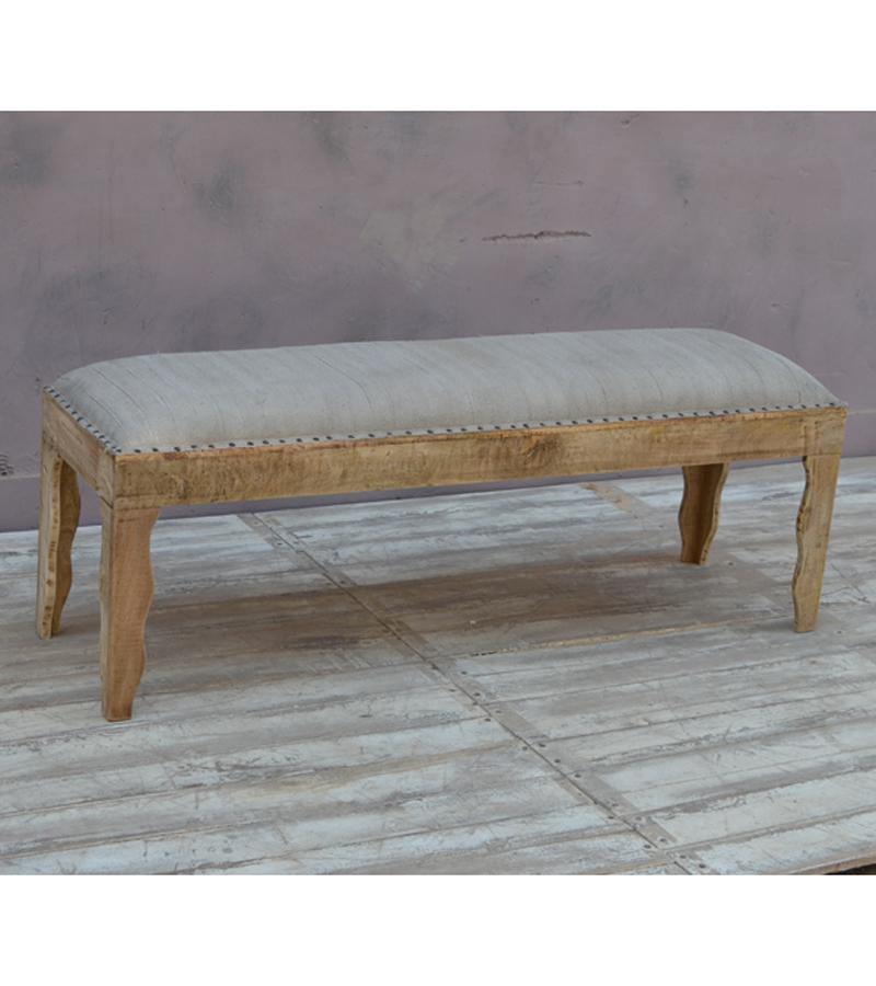SOLID WOOD & CLOTH UPHOLSTERED BENCH