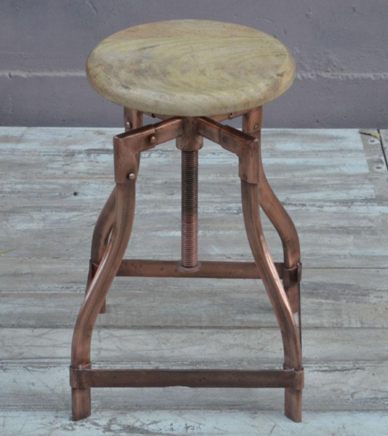 ADJUSTABLE HEIGHT METAL & WOOD STOOL