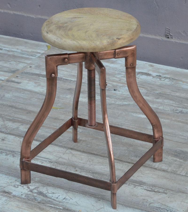 ADJUSTABLE HEIGHT METAL & WOOD STOOL
